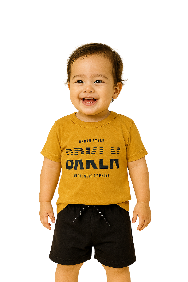 Conjunto Verão Menino Urbanstyle Mostarda - TonTon Kids