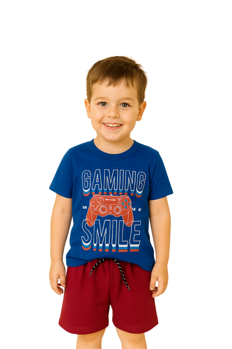 Conjunto Verão Menino Gaming Smile Azul - TonTon Kids