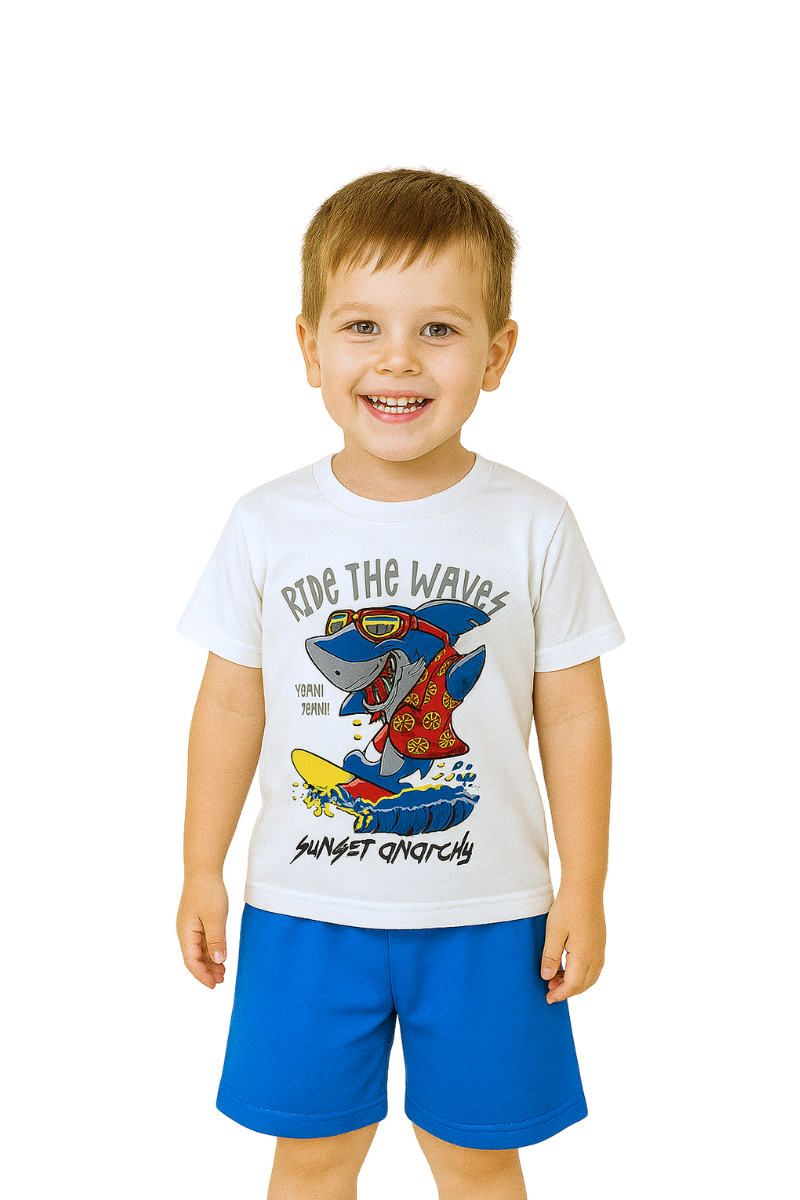 Conjunto Verão Menino Ride The Waves Branco - TonTon Kids