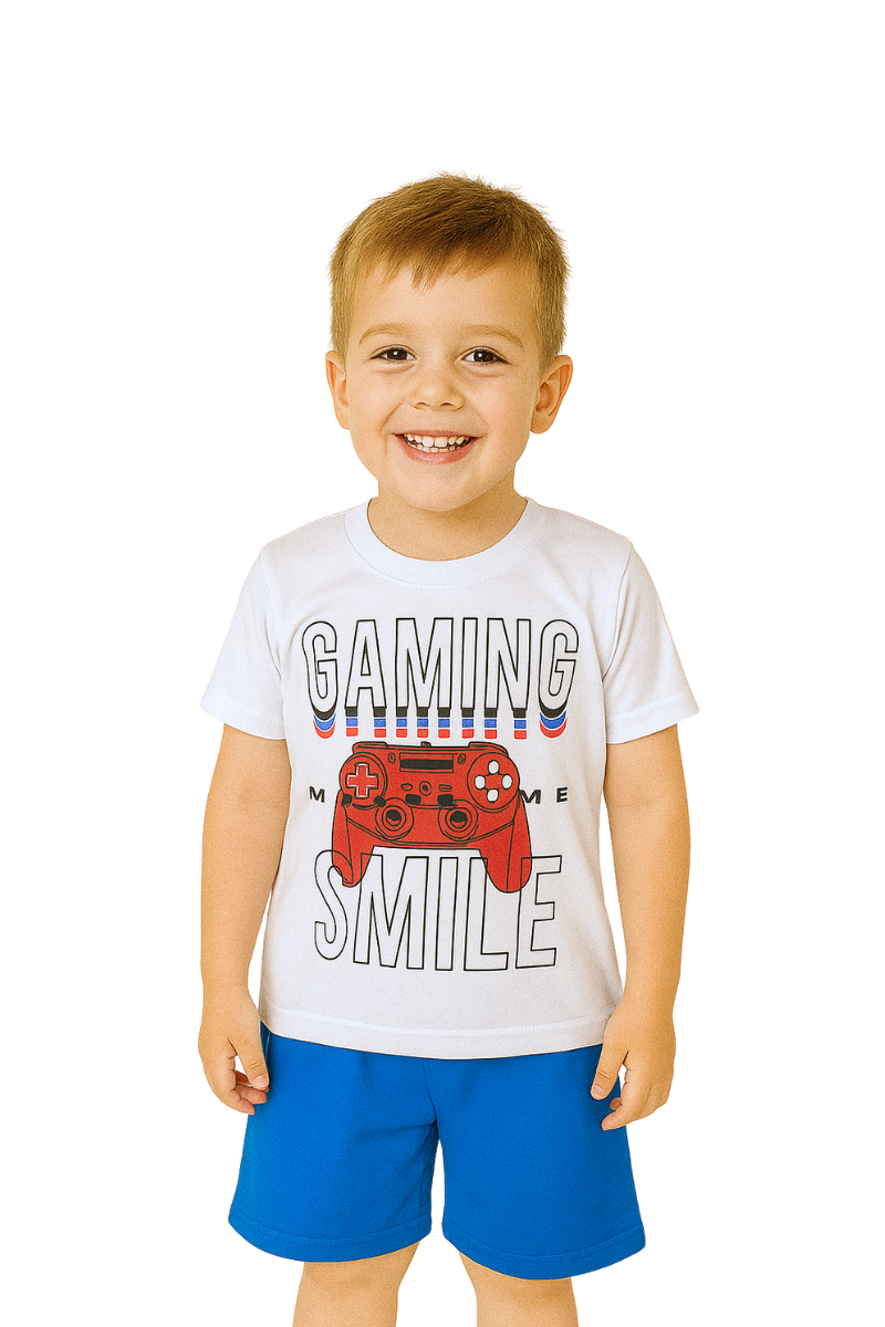 Conjunto Verão Menino Gaming Smile Branco - TonTon Kids