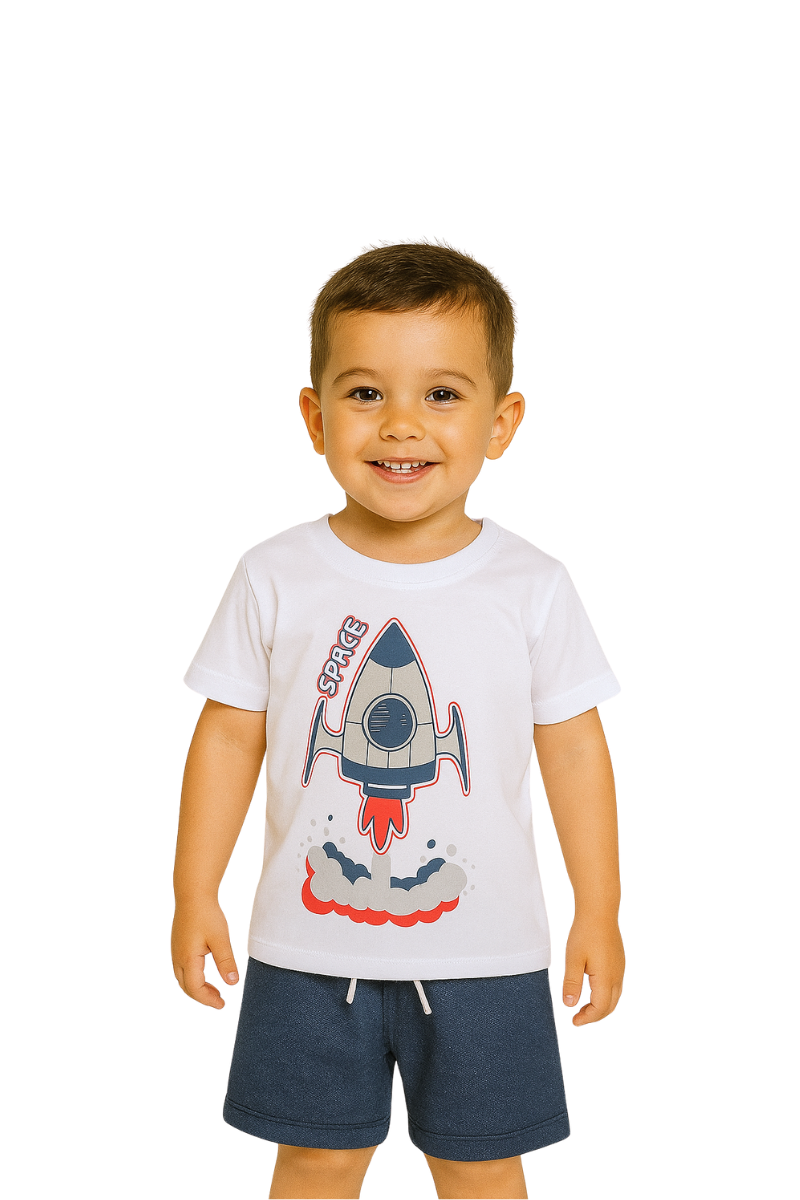 Conjunto Verão Menino Foguete Branco - Orango Kids