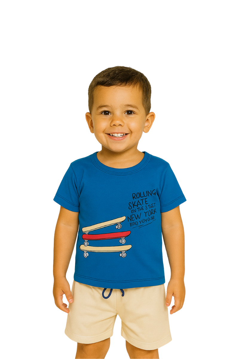 Conjunto Verão Menino Rolling Skate Azul Royal - Orango Kids