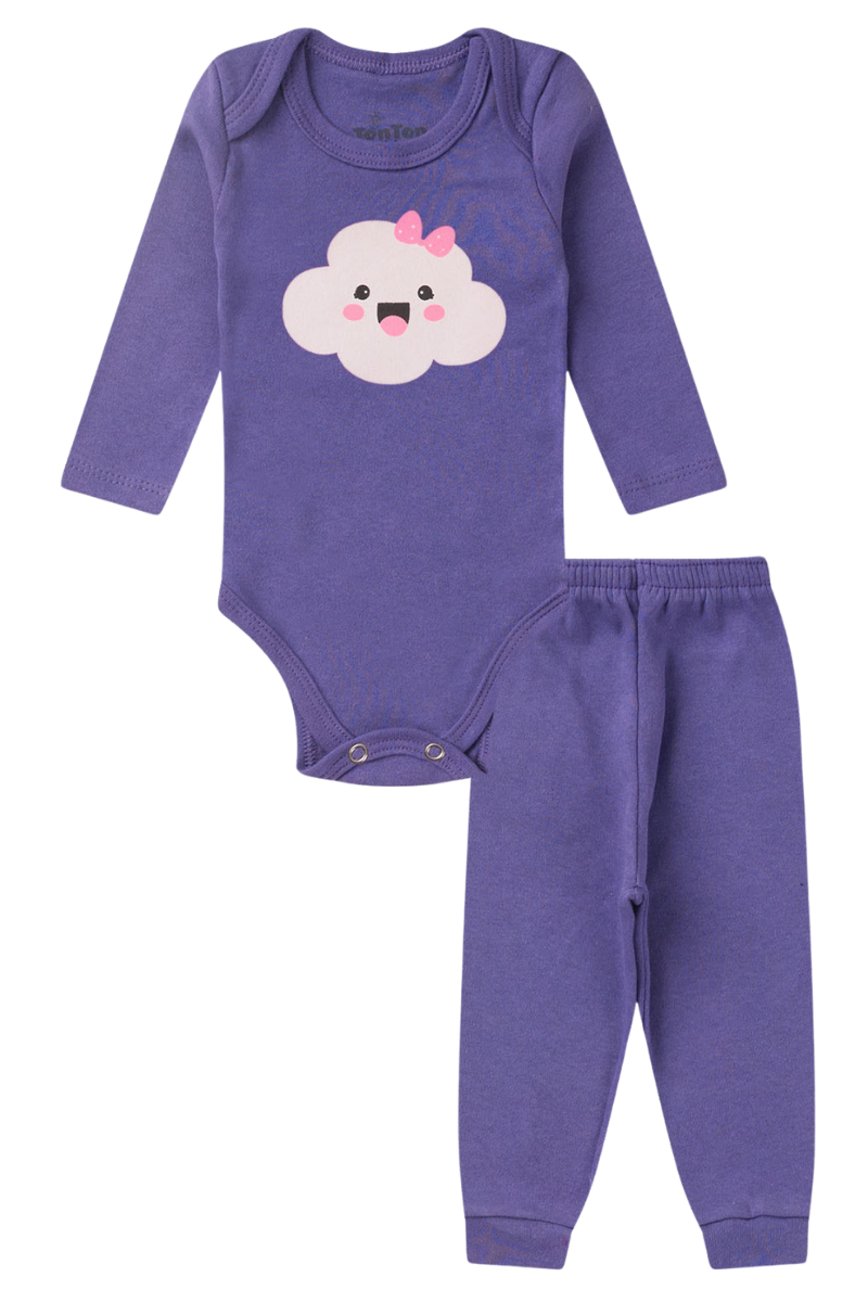 Conjunto Body Bebê Inverno Menina 2 Peças Nuvem Roxo - TonTon Kids