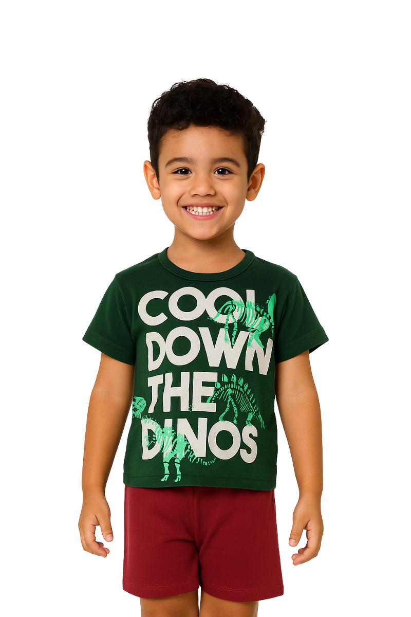 Conjunto Verão Menino Cool Down The Dinos Verde Escuro - TonTon Kids