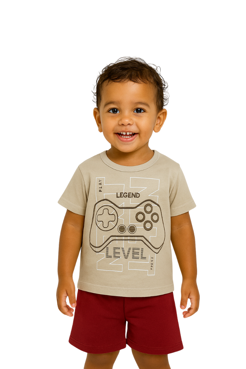 Conjunto Verão Menino Legend Level Bege - TonTon Kids