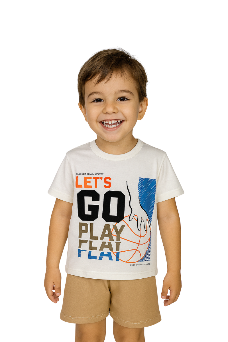 Conjunto Verão Menino Let S Go Play Off White - TonTon Kids
