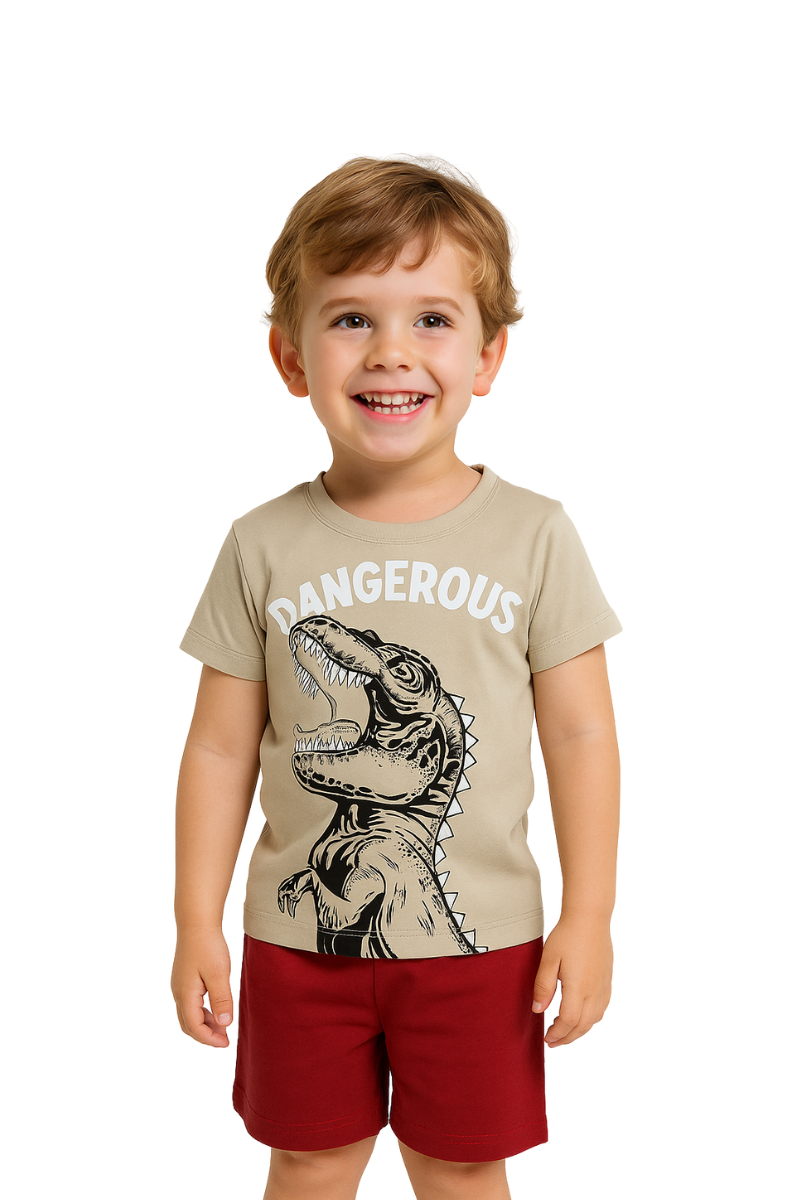 Conjunto Verão Menino Dangerous Bege - TonTon Kids