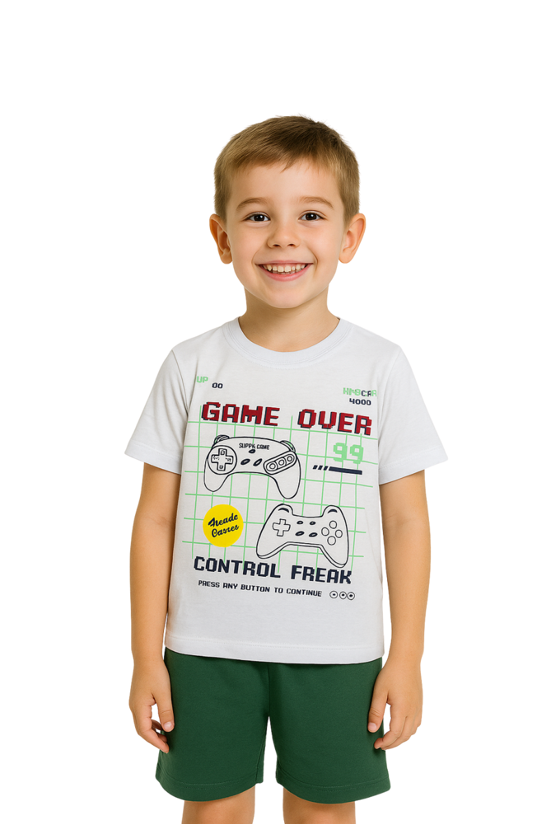 Conjunto Verão Menino Game Over Branco - TonTon Kids