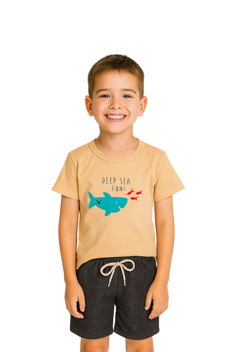 Conjunto Verão Menino Deep Sea Fun Bege - Orango Kids