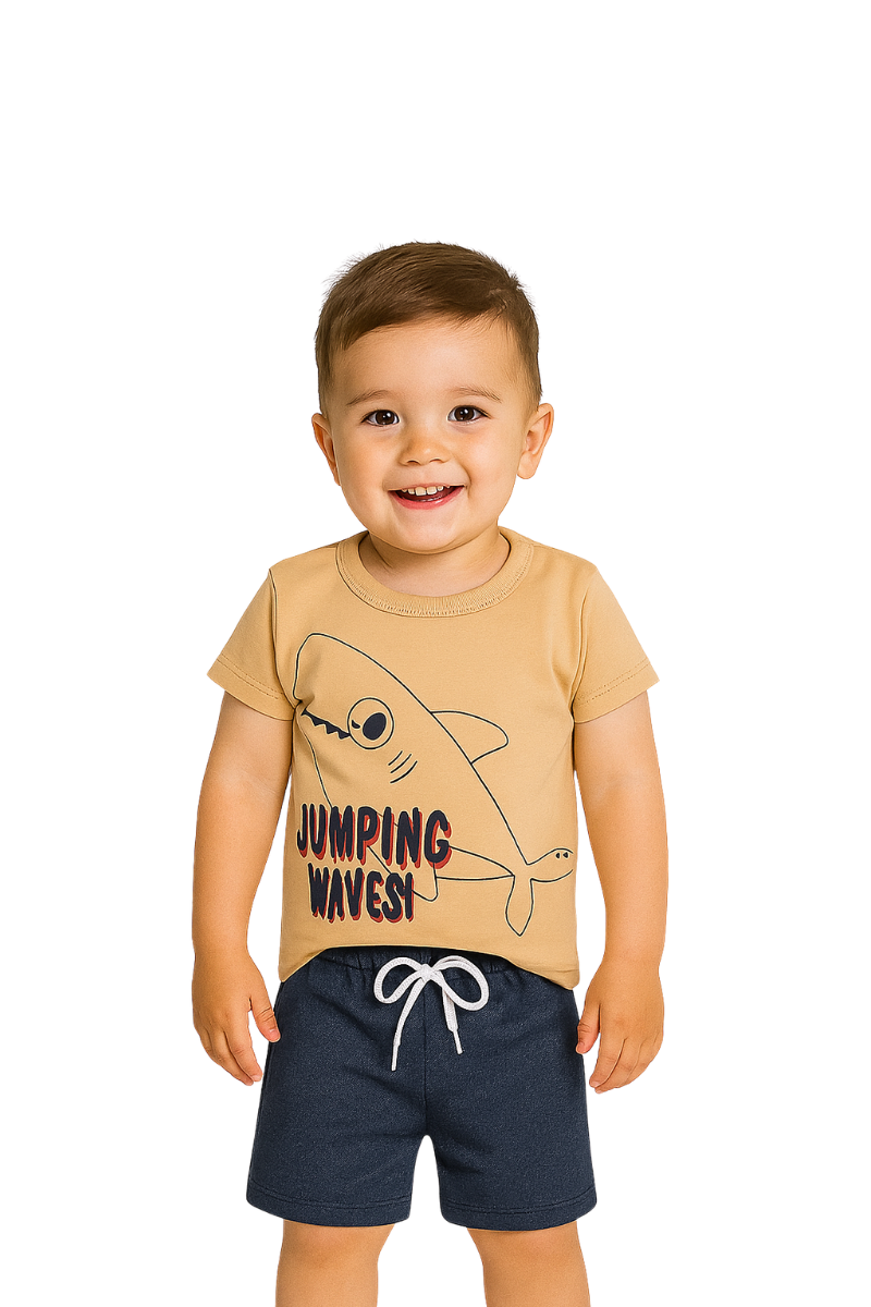 Conjunto Verão Menino Jumping Wavesi Bege - Orango Kids