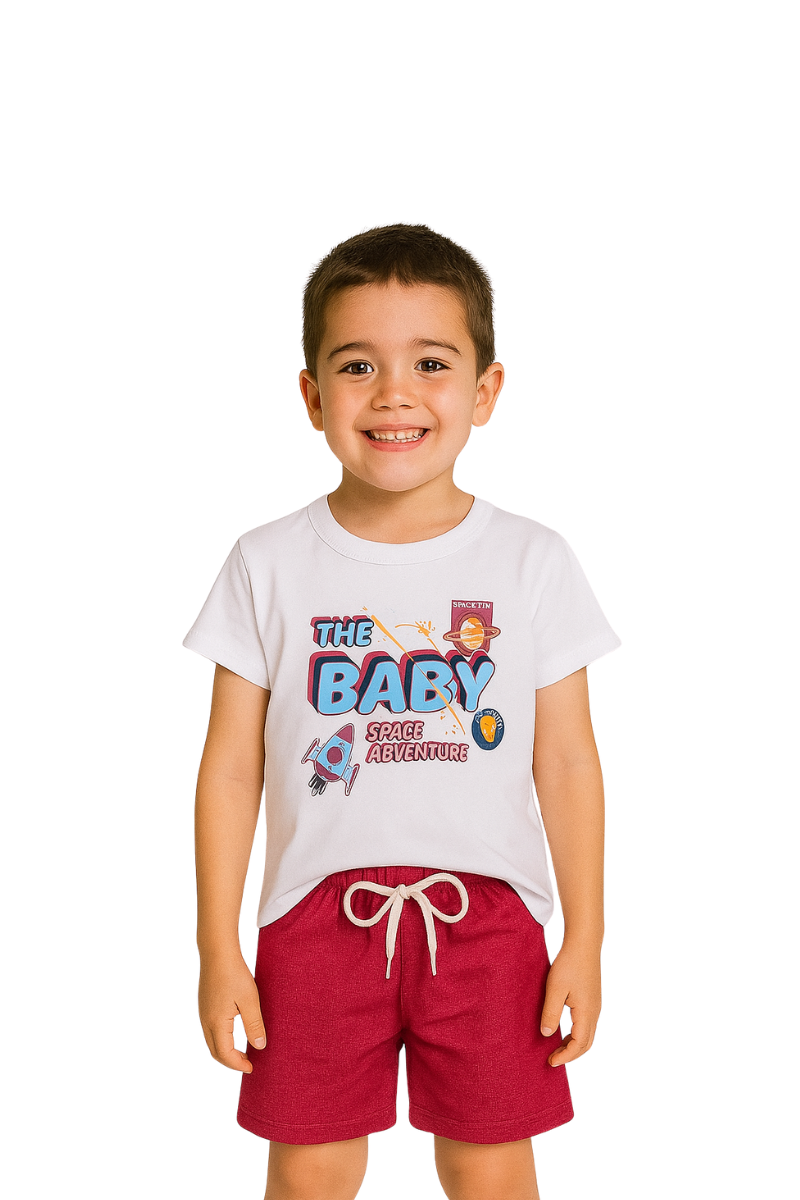 Conjunto Verão Menino Space Adventure Branco - Orango Kids