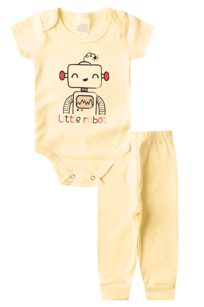 Conjunto Body Bebê Manga Curta Menino 2 Peças Robo Amarelo - TonTon Kids