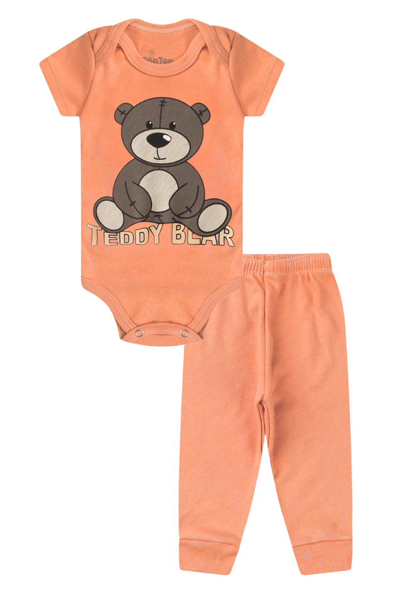 Conjunto Body Bebê Manga Curta Menino 2 Peças Teddy Bear Laranja - TonTon Kids