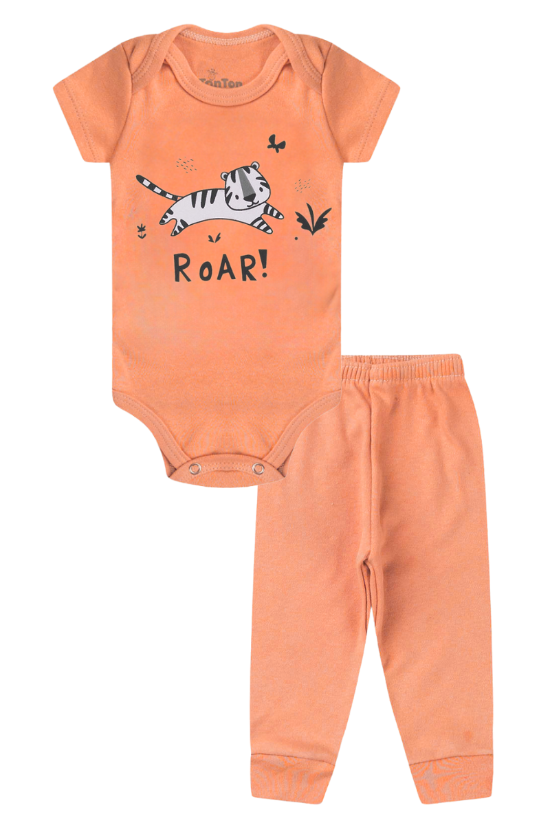 Conjunto Body Bebê Manga Curta Menino 2 Peças Roar Laranja - TonTon Kids
