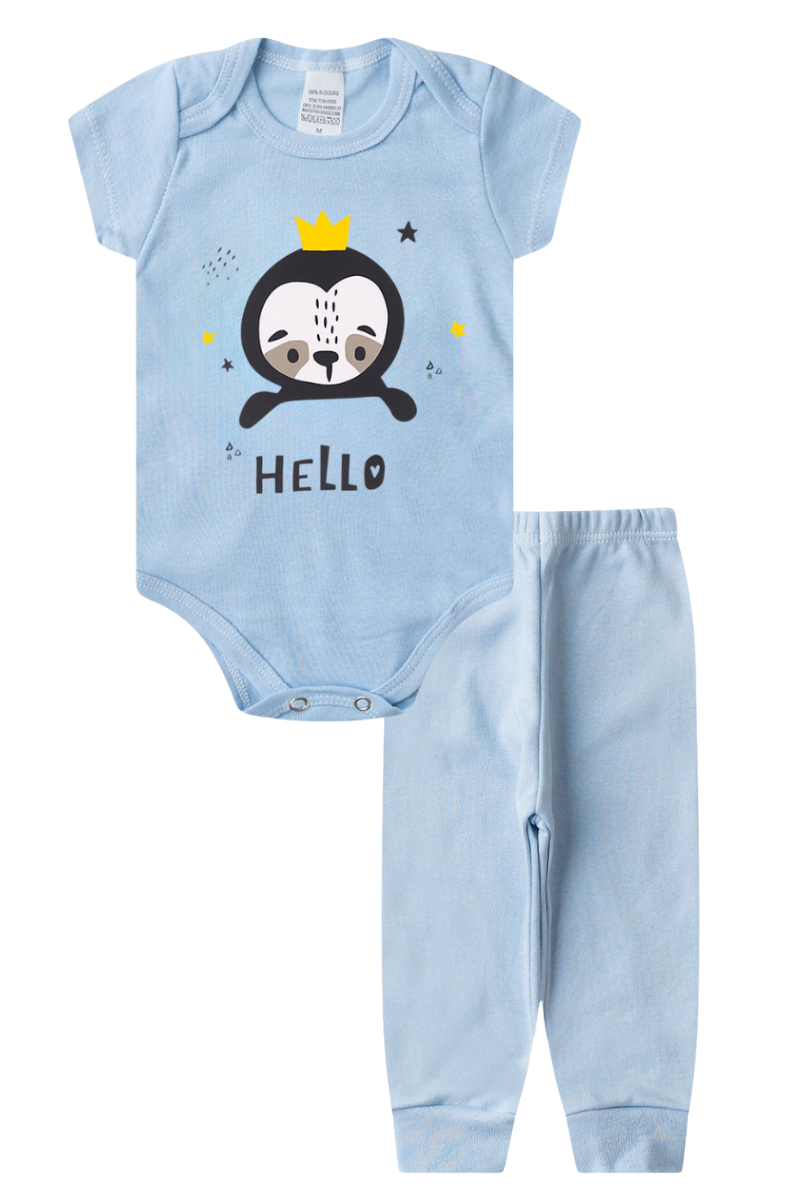 Conjunto Body Bebê Manga Curta Menino 2 Peças Preguica Azul - TonTon Kids