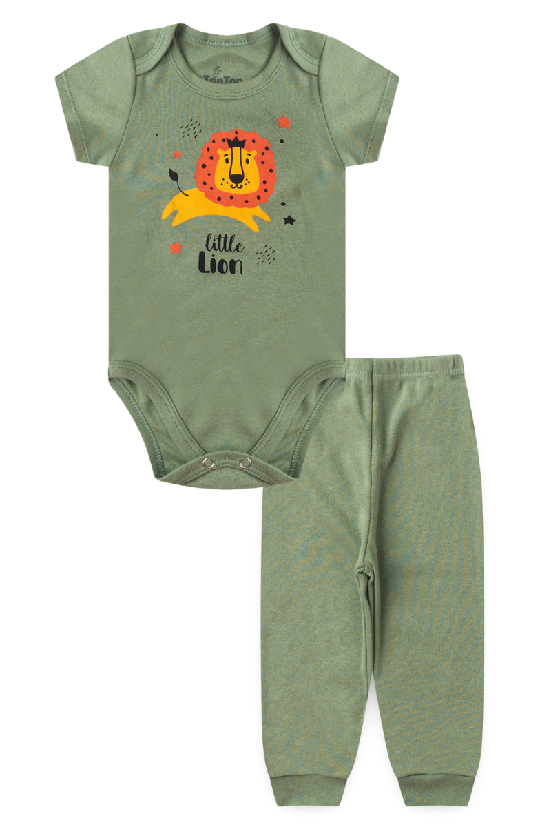 Conjunto Body Bebê Manga Curta Menino 2 Peças Leao Verde - TonTon Kids