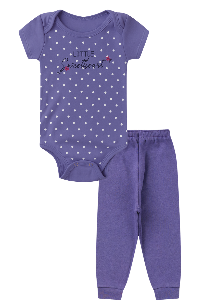 Conjunto Body Bebê Manga Curta Menina 2 Peças Little Sweetheart Roxo - TonTon Kids