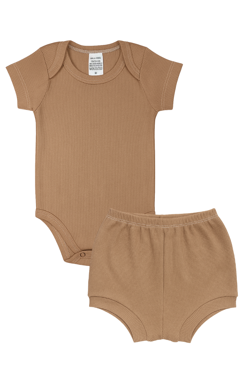 Conjunto Body Bebê Verão Menina 2 Peças Canelado Salmao - TonTon Kids