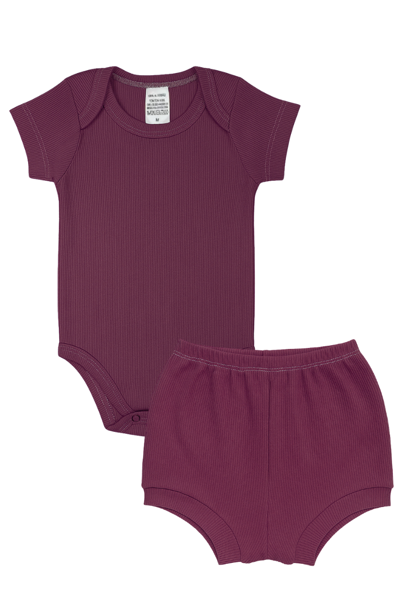 Conjunto Body Bebê Verão Menina 2 Peças Canelado Roxo Escuro - TonTon Kids