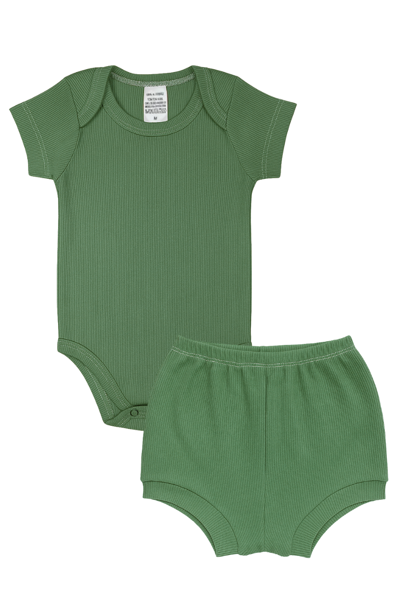 Conjunto Body Bebê Verão Menino 2 Peças Canelado Verde - TonTon Kids