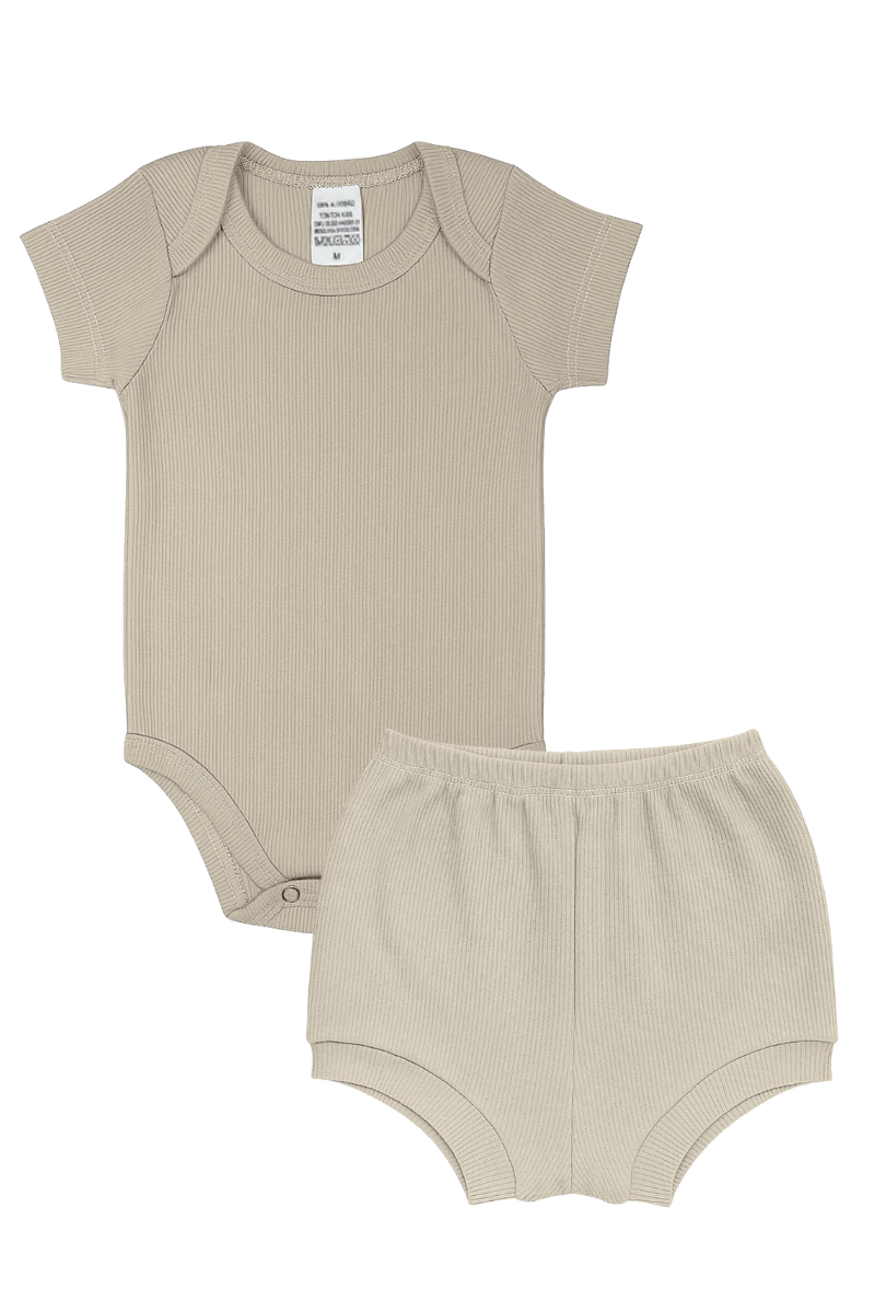 Conjunto Body Bebê Verão Menino 2 Peças Canelado Creme - TonTon Kids