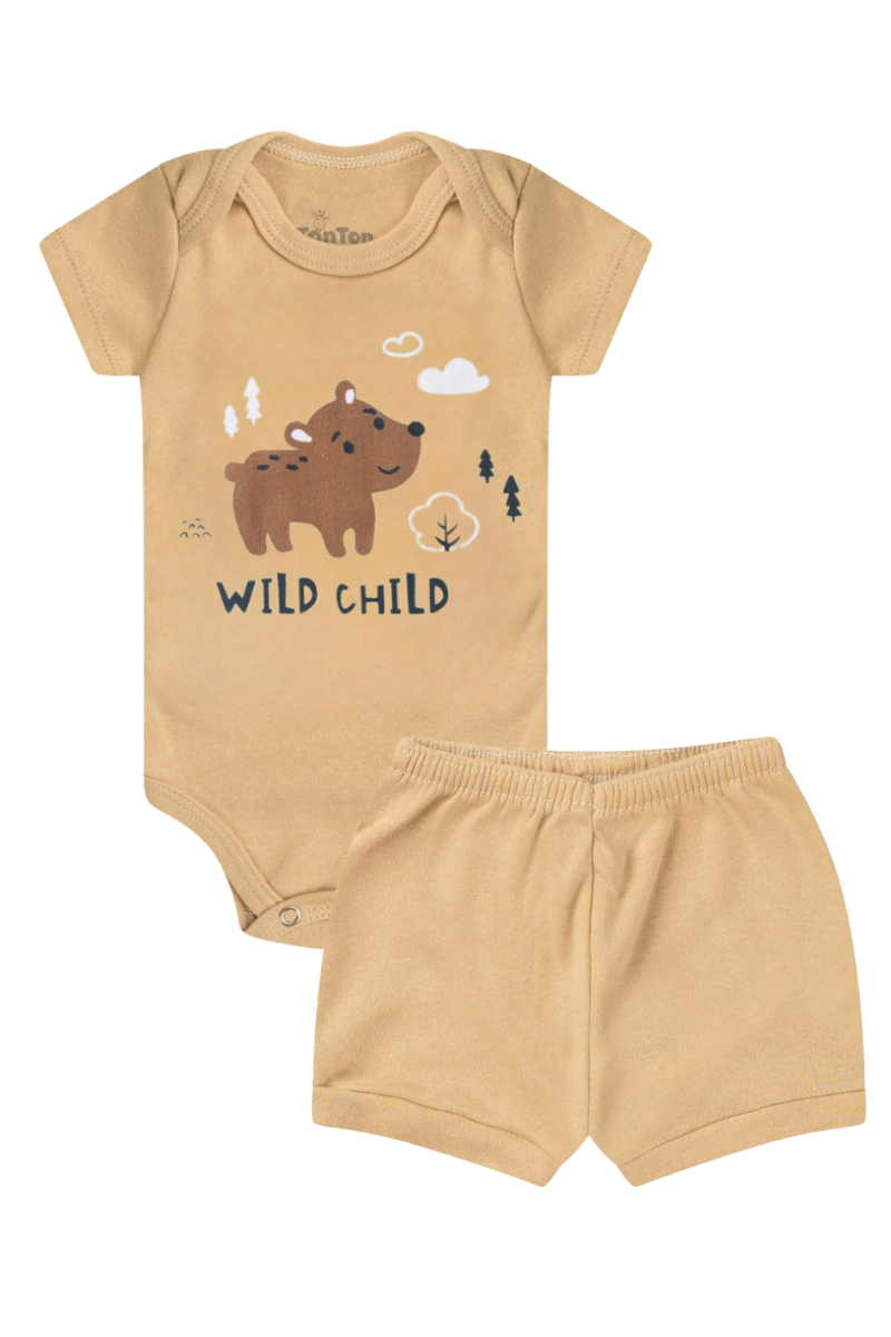 Conjunto Body Bebê Verão Menino 2 Peças Wild Child Bege - TonTon Kids Ton 2430 Beg