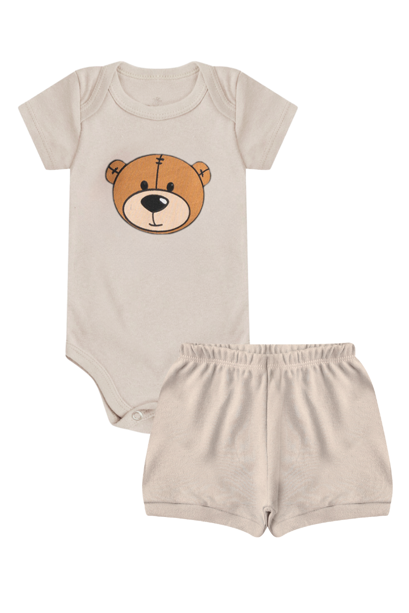 Conjunto Body Bebê Verão Menino 2 Peças Urso Bege - TonTon Kids