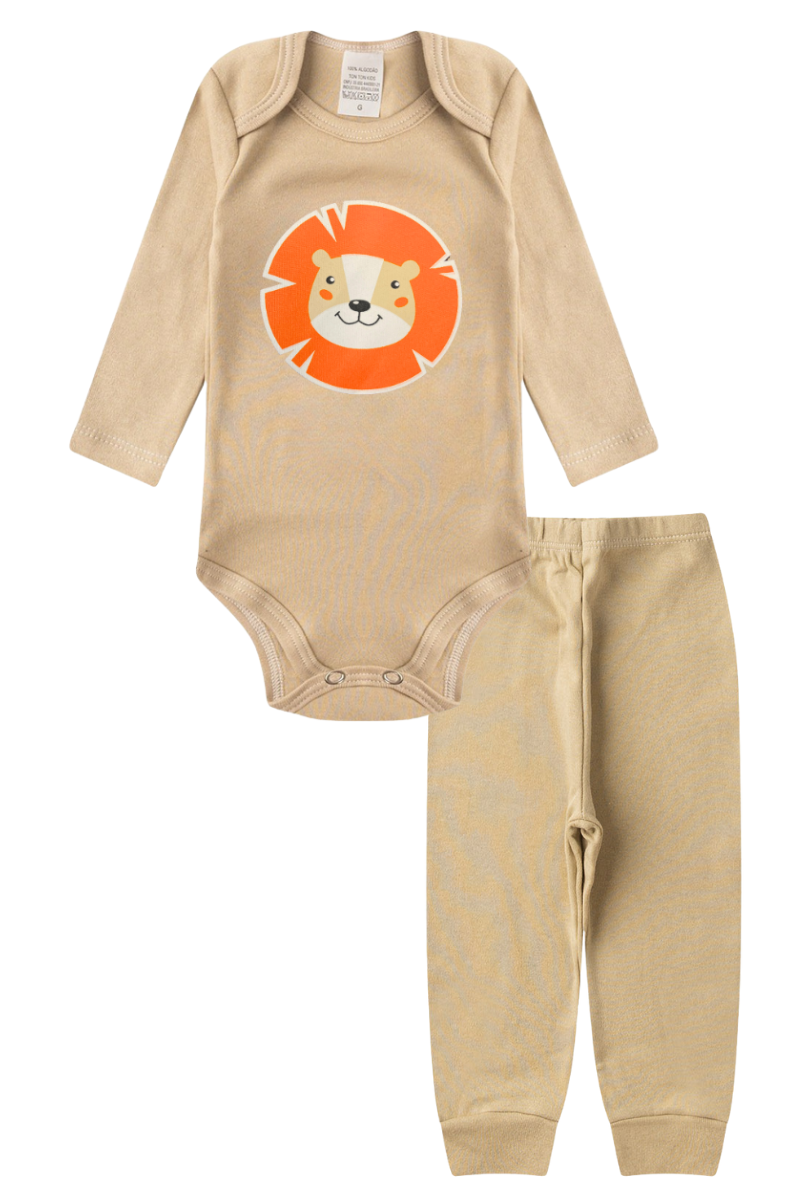 Conjunto Body Bebê Inverno Menino 2 Peças Leao Bege - TonTon Kids Ton 2470 Beg