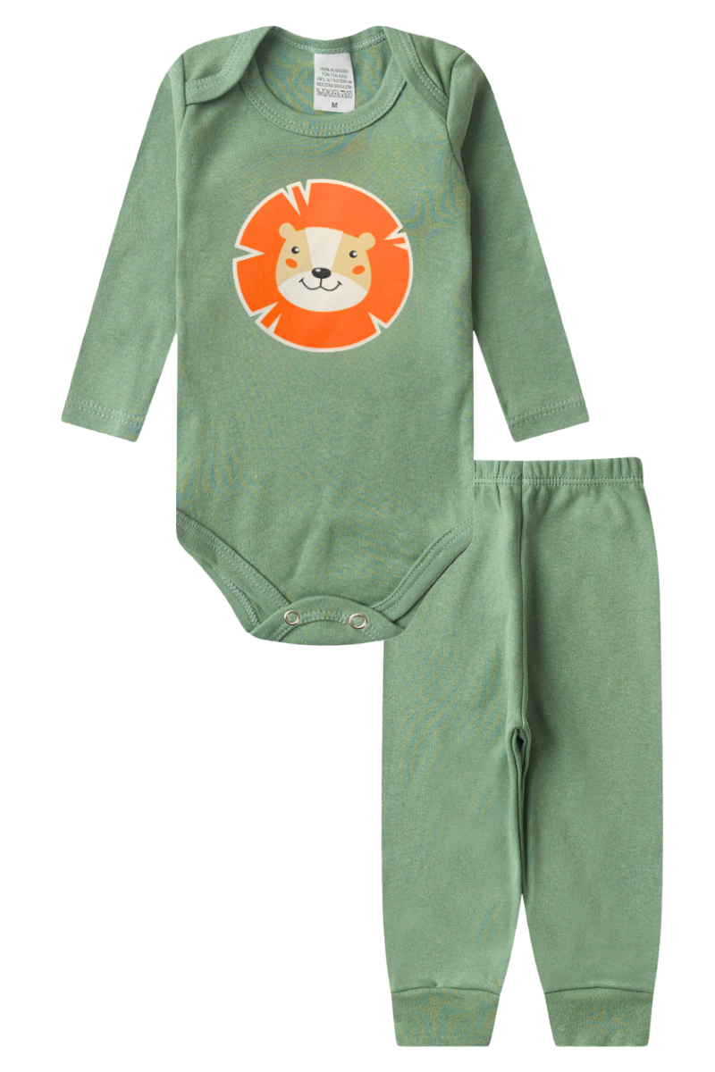Conjunto Body Bebê Inverno Menino 2 Peças Leao Verde - TonTon Kids Ton 2471 Vrd
