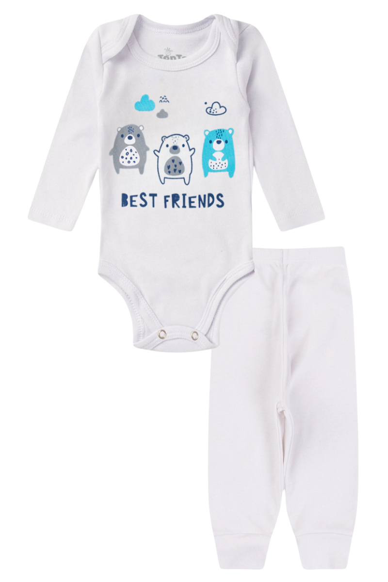 Conjunto Body Bebê Inverno Menino 2 Peças Best Friend Branco - TonTon Kids