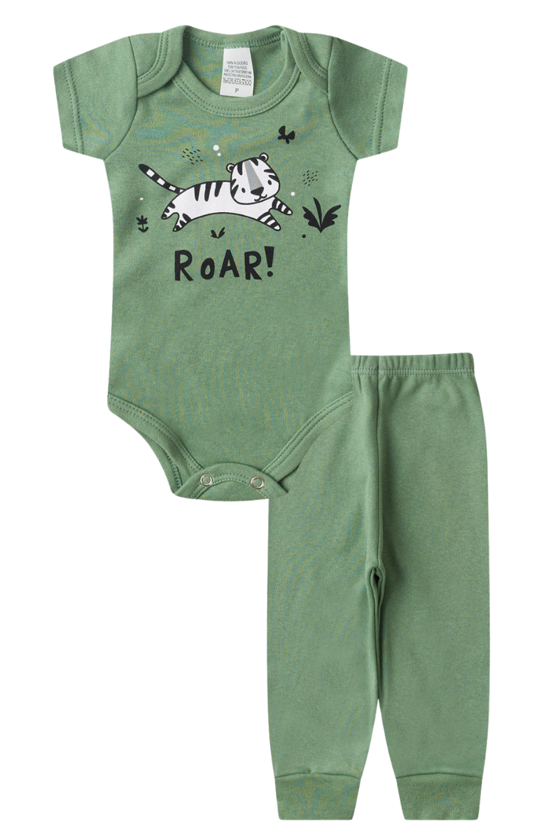 Conjunto Body Bebê Manga Curta Menino 2 Peças Tigre Verde - TonTon Kids