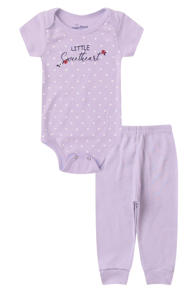 Conjunto Body Bebê Manga Curta Menina 2 Peças Little Sweetheart Lilas - TonTon Kids