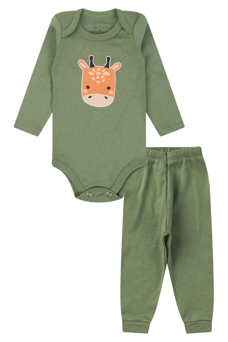 Conjunto Body Bebê Inverno Menino 2 Peças Girafa Verde - TonTon Kids Ton 2501 Vrd