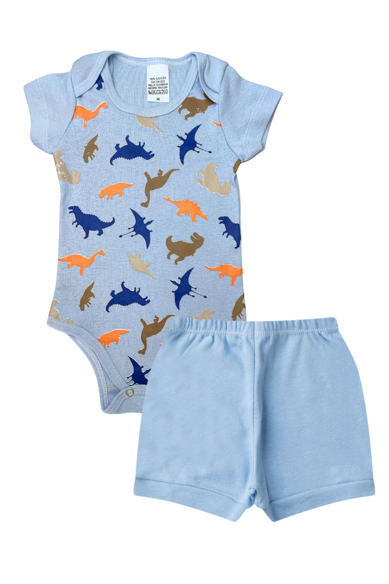 Conjunto Body Bebê Verão Menino 2 Peças Dinos Azul - TonTon Kids