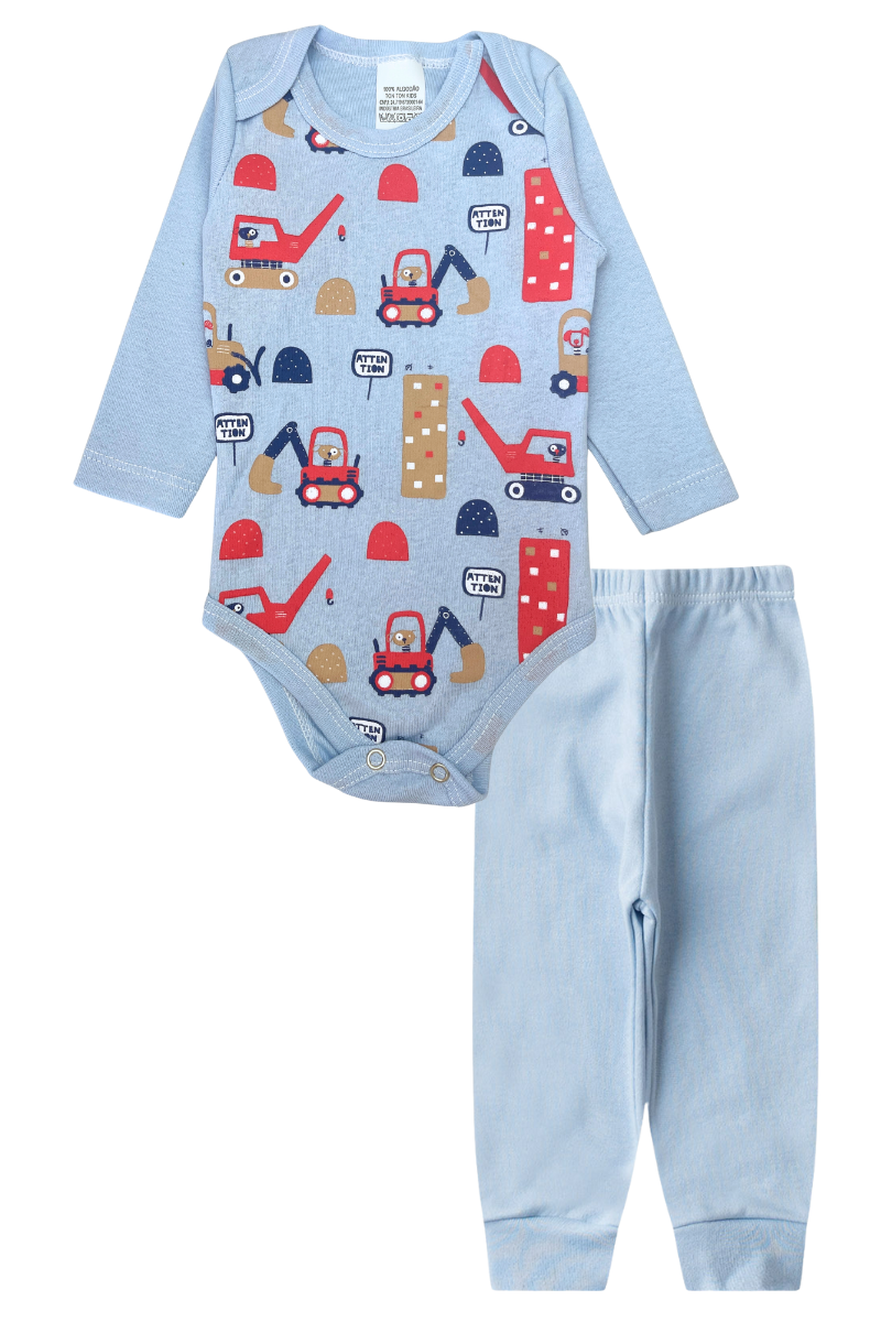 Conjunto Body Bebê Inverno Menino 2 Peças Tratores Azul - TonTon Kids Ton 2477 Azu