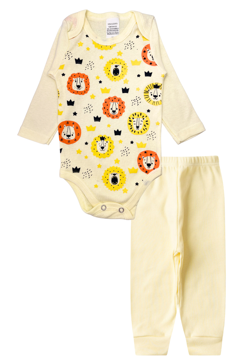 Conjunto Body Bebê Inverno Menino 2 Peças Leoes Amarelo - TonTon Kids