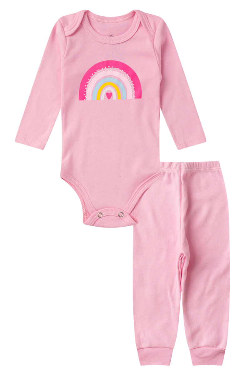 Conjunto Body Bebê Inverno Menina 2 Peças Arco Íris Rosa - TonTon Kids Ton 2507 Ros