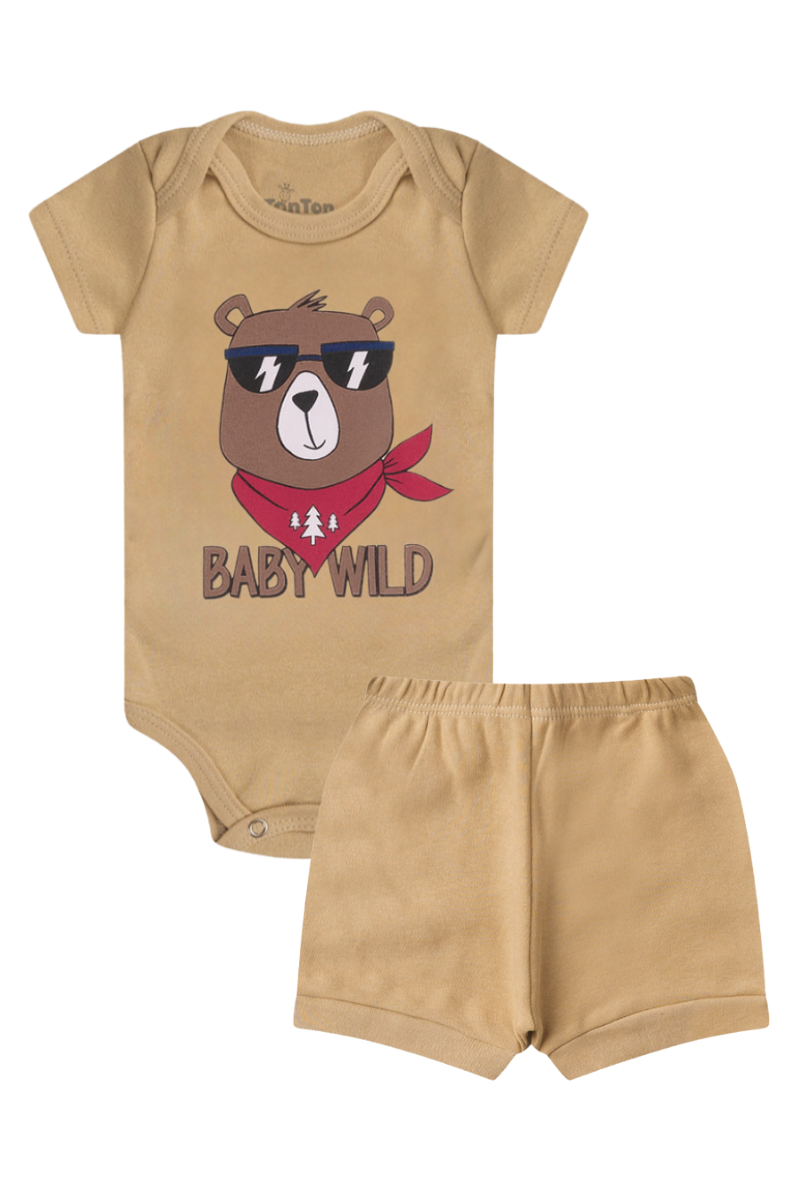Conjunto Body Bebê Verão Menino 2 Peças Baby Wild Caramelo - TonTon Kids