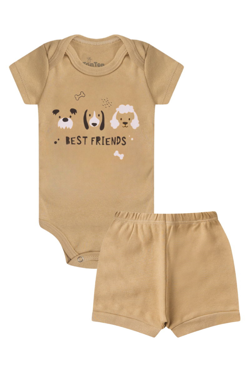 Conjunto Body Bebê Verão Menino 2 Peças Best Friend Caramelo - TonTon Kids