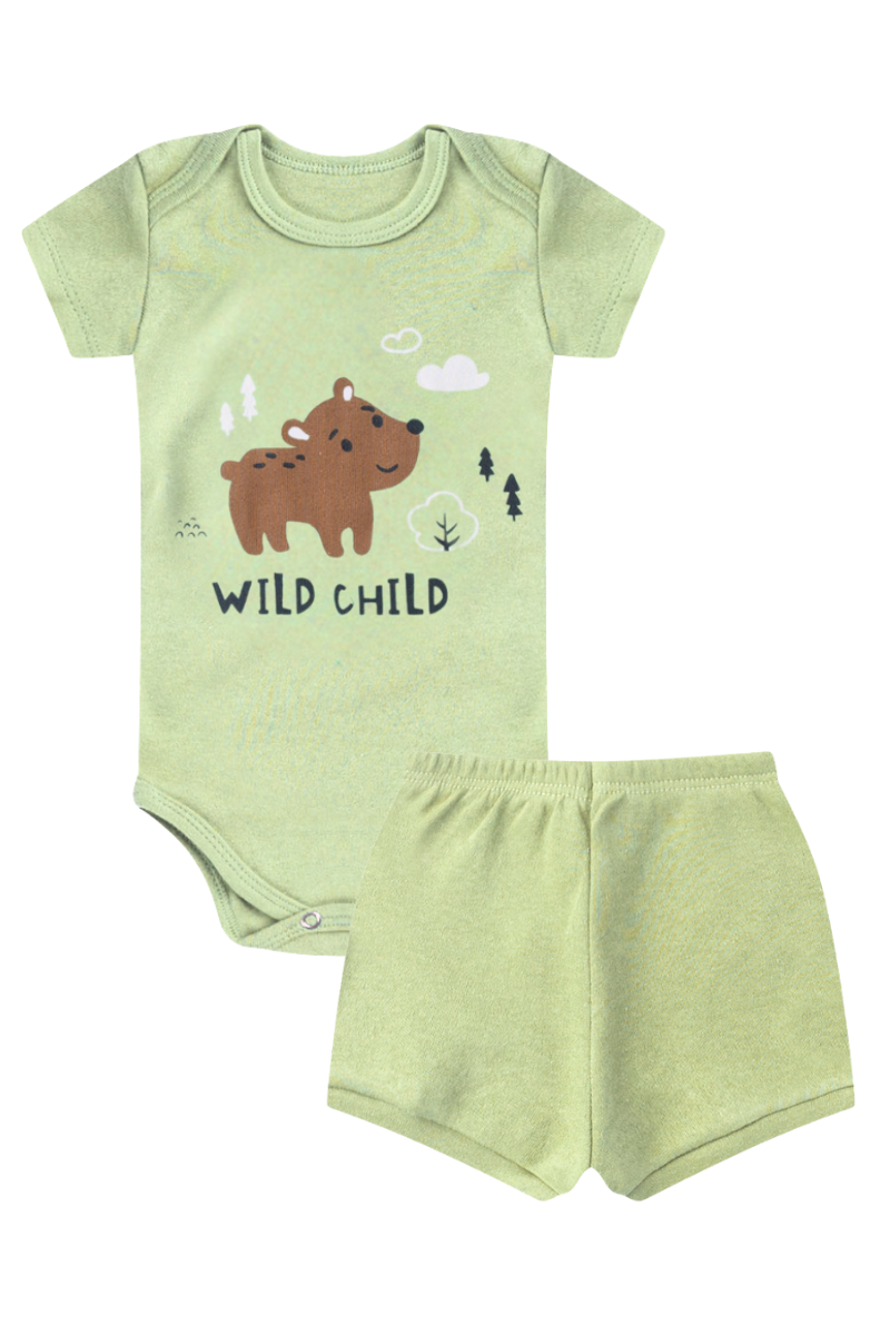 Conjunto Body Bebê Verão Menino 2 Peças Wild Child Verde Claro - TonTon Kids