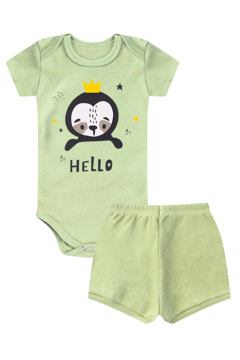 Conjunto Body Bebê Verão Menino 2 Peças Preguica Verde Claro - TonTon Kids