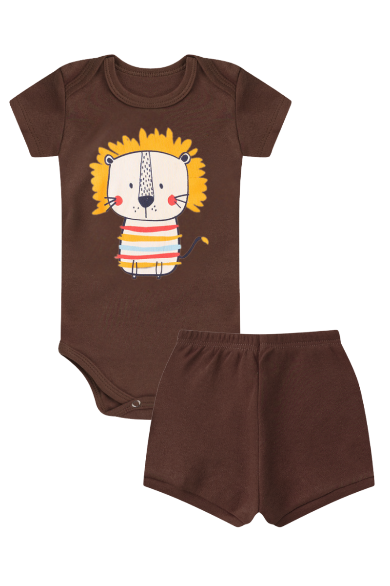 Conjunto Body Bebê Verão Menino 2 Peças Leao Marrom - TonTon Kids