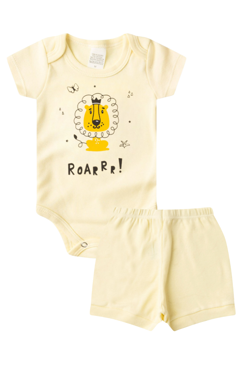 Conjunto Body Bebê Verão Menino 2 Peças Leaozinho Amarelo - TonTon Kids
