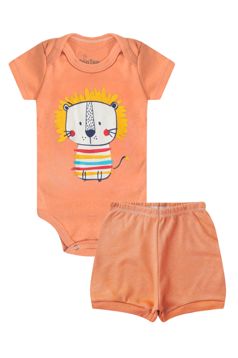 Conjunto Body Bebê Verão Menino 2 Peças Leao Laranja - TonTon Kids