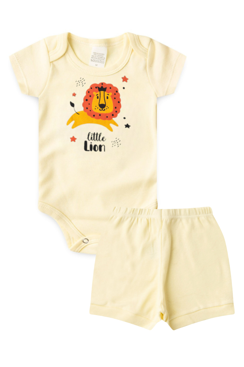 Conjunto Body Bebê Verão Menino 2 Peças Leaozinho Amarelo - TonTon Kids Ton 2533 Ama