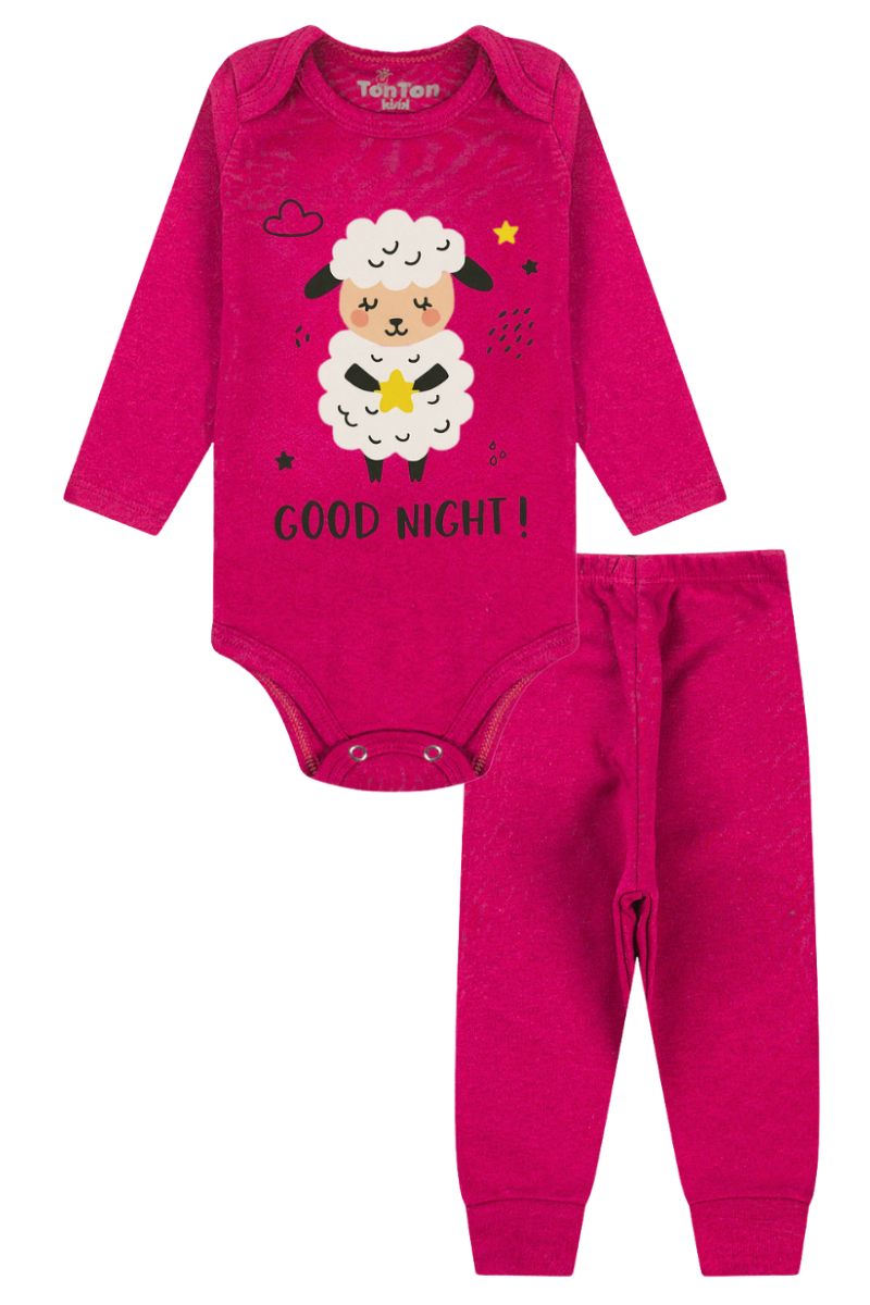 Conjunto Body Bebê Inverno Menina 2 Peças Ovelha Pink - TonTon Kids