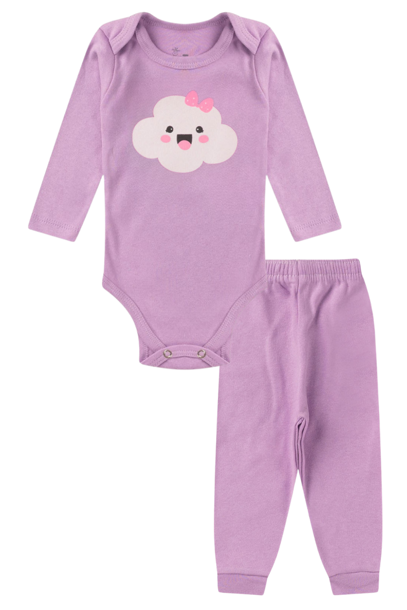Conjunto Body Bebê Inverno Menina 2 Peças Nuvem Lilas - TonTon Kids