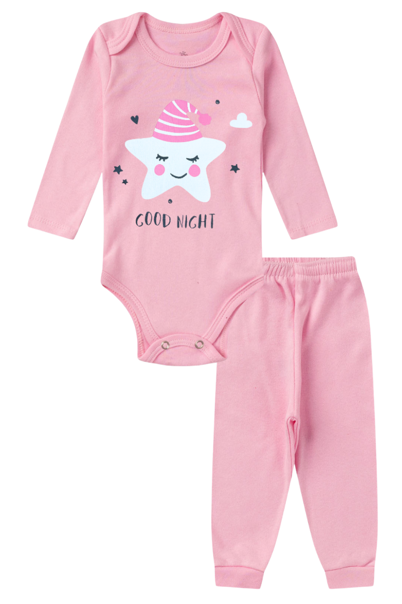 Conjunto Body Bebê Inverno Menina 2 Peças Estrela Rosa - TonTon Kids