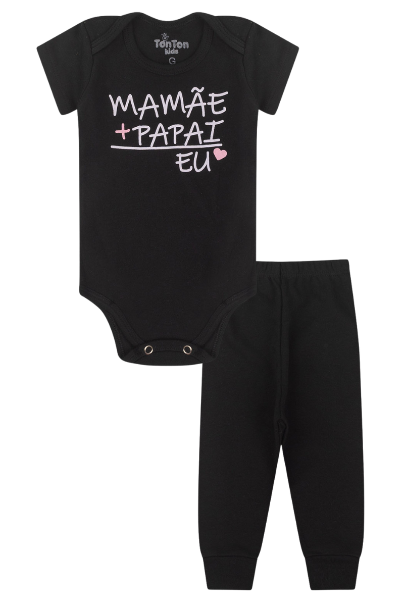 Conjunto Body Bebê Manga Curta Menino 2 Peças Mamae E Papai Preto - TonTon Kids