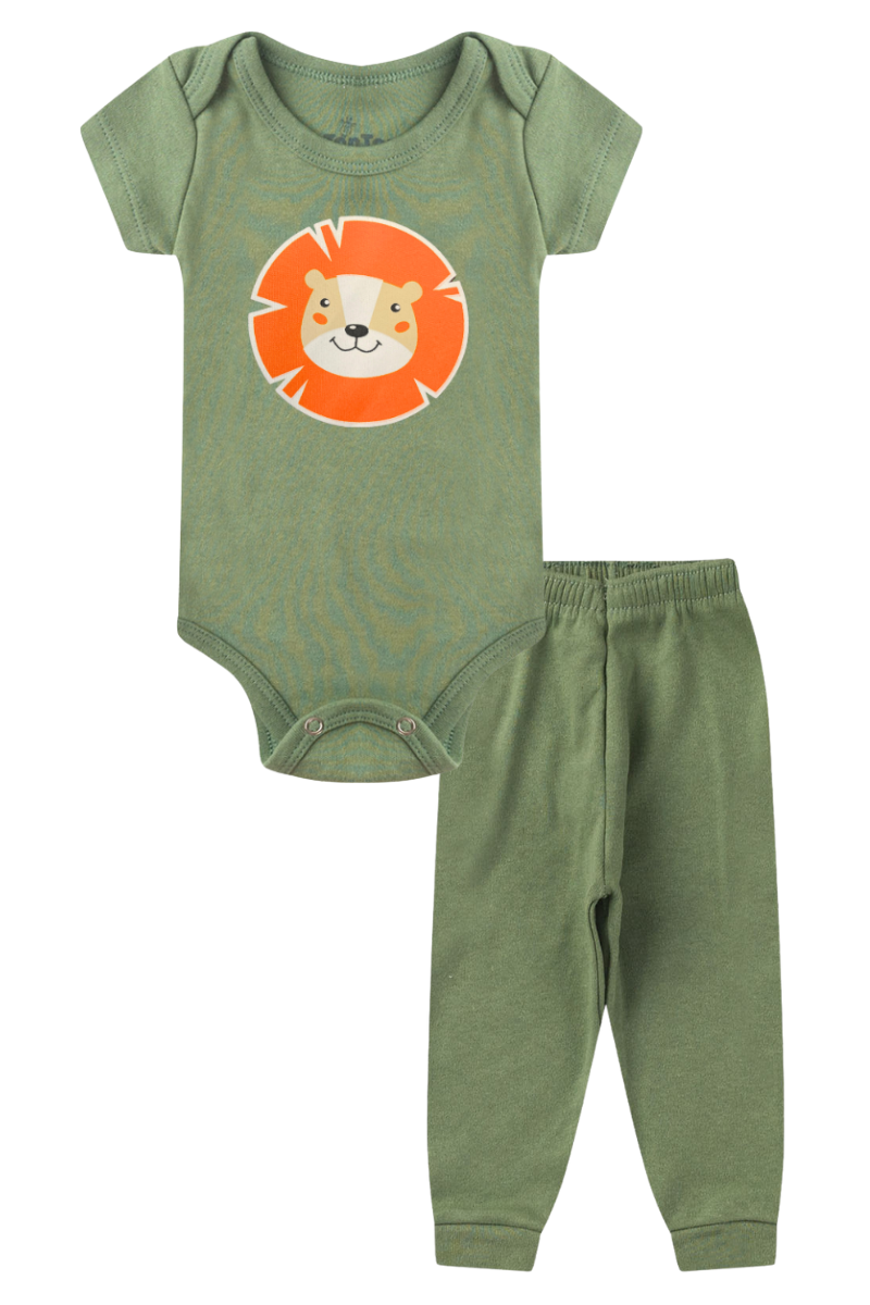 Conjunto Body Bebê Manga Curta Menino 2 Peças Leao Verde - TonTon Kids Ton 2547 Vrd